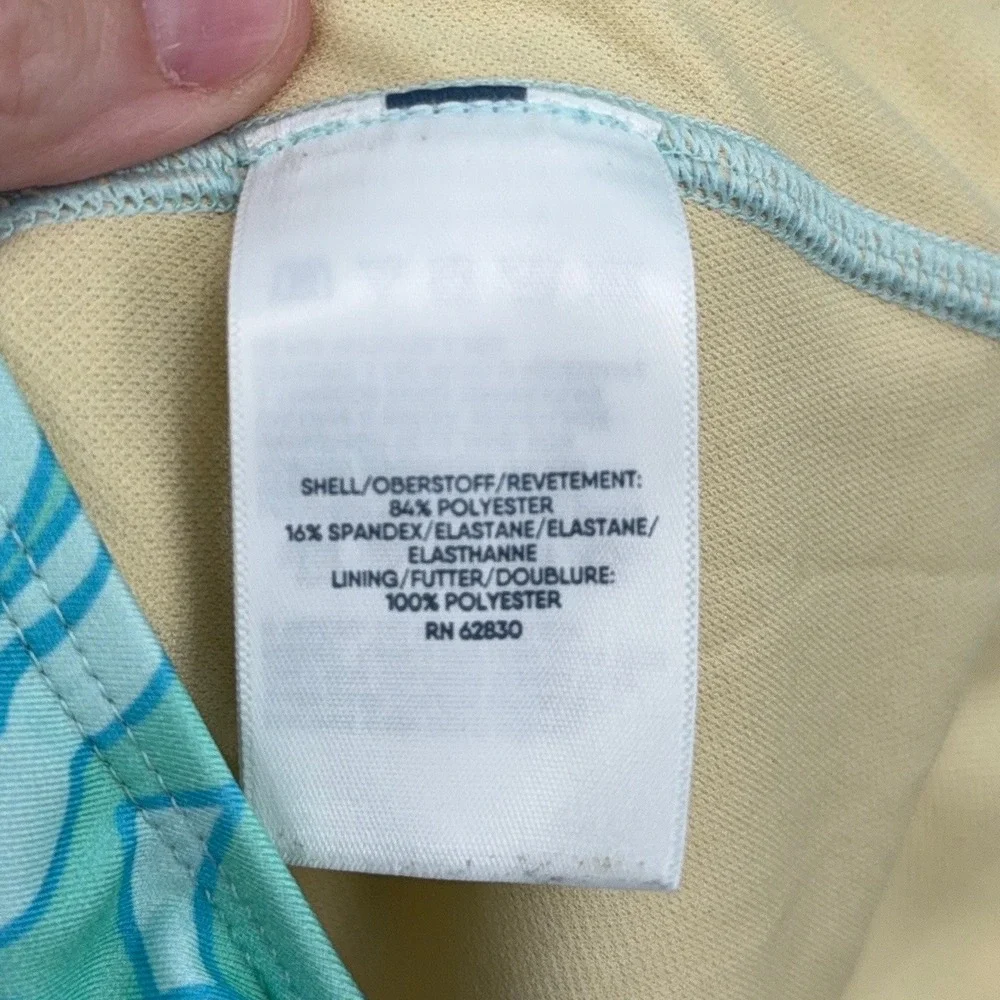 Lands' End Rash Guard Swimsuit Kids 14+ Polyester Spandex Teal Tropical Leaf